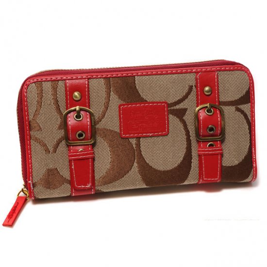 Coach Double Buckle Logo Large Red Wallets CJT - Click Image to Close